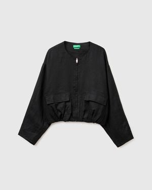 Benetton Benetton, Pure Linen Bomber Jacket - Black