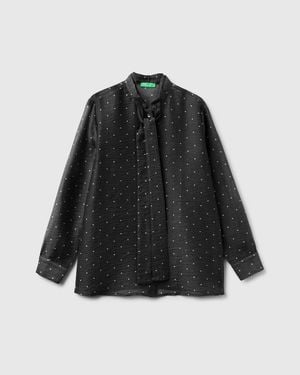 Benetton Benetton, Flowy Shirt With Micro Polka Dots - Black