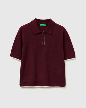 Benetton Benetton, 100% Merino Wool Polo Shirt - Red