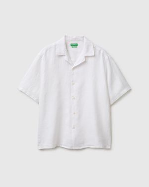 Benetton Benetton, 100% Linen Short-Sleeved Shirt - Black