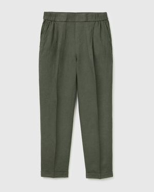 Benetton Benetton, Zigarettenhose Aus 100 Leinen, Größe, Militärgrün, Damen
