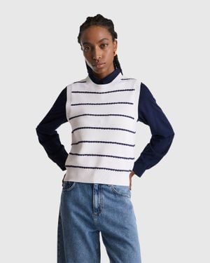 Benetton Benetton, Gilet Jacquard En Mélange De Viscose, Taille, Crème, Femme - Noir