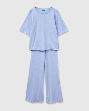Benetton Benetton, Lightweight Melange Cotton Pyjamas - Blue