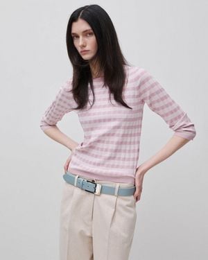 Benetton Benetton, Schmal Geschnittener Streifenpullover, Größe, Zartrosa, Damen - Schwarz
