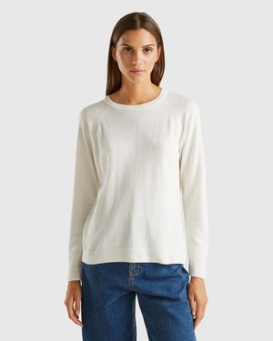 Benetton Benetton, Cream Crew Neck Jumper - Black