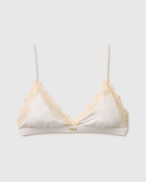 Benetton Benetton, Triangel-Bh Aus Seidenmischgewebe Mit Spitze, Größe: 4° Cremeweiss, Damen - Schwarz