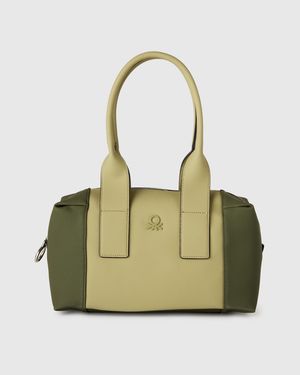Benetton Benetton, Borsa Bauletto Color Block, Taglia, Verde, Donna - Nero