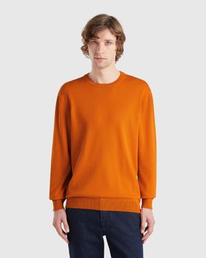 Benetton Benetton, Maglia Girocollo 100% Cotone, Taglia, Uomo - Arancione