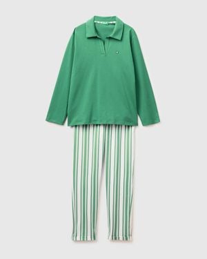 Benetton Benetton, Pyjamas With Striped Trousers - Green