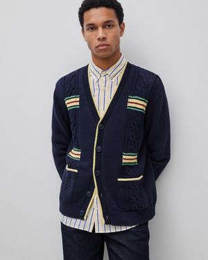 Benetton Benetton, Strickjacke Mit Zöpfen Und Streifen, Größe, Dunkelblau, Herren - Schwarz