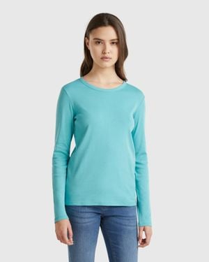 Benetton Benetton, Long Sleeve Pure Cotton T-Shirt - Blue