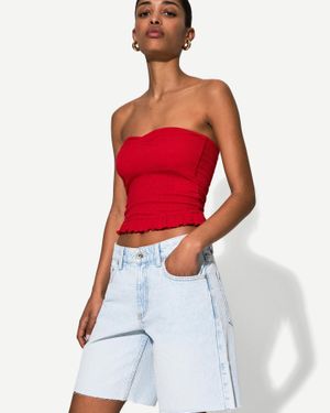 Bershka Denim Bermuda Shorts - Red