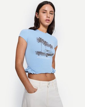 Bershka Sabrina Carpenter Print Short Sleeve T-Shirt in Blue