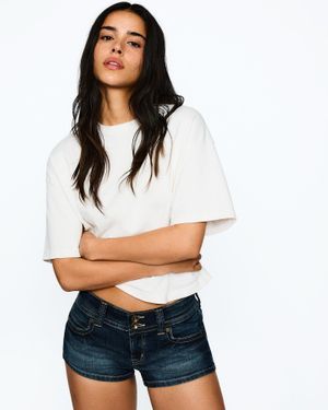 Bershka Denim Micro Shorts - White