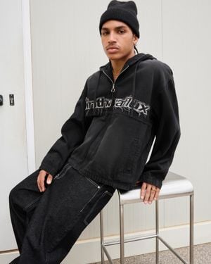 Bershka Embroidered Denim Jacket With Zipper - Black
