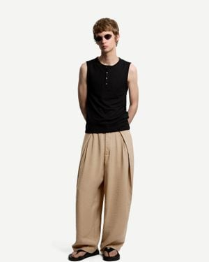 Bershka Super Baggy Pants With Pleats - Natural