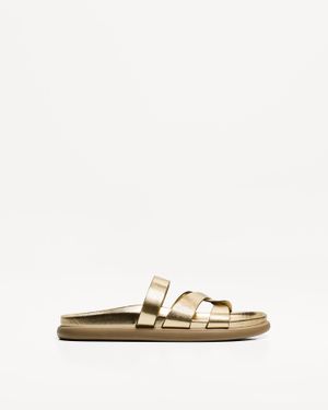 Bershka Flat Multi Strap Sandals - Metallic
