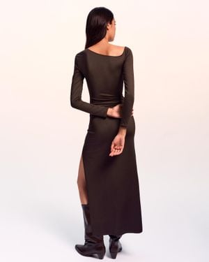 Bershka Asymmetric Long Sleeve Midi Dress - Brown