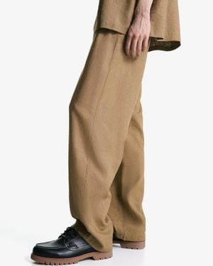 Bershka Linen Blend Wide-Leg Sweatpants - Natural