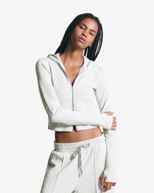 Bershka Soft Zip-Up Modal Hooded Sweatshirt - White