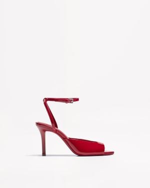 Bershka Heeled Sandals With An Opening And Ankle Strap - Red