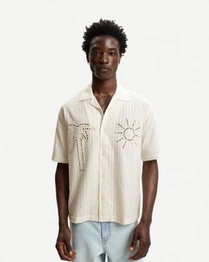 Bershka Embroidered Short Sleeve Shirt - Natural
