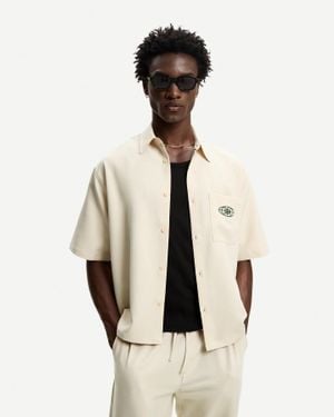 Bershka Tailored Boxy Fit Shirt With Embroidery - Natural