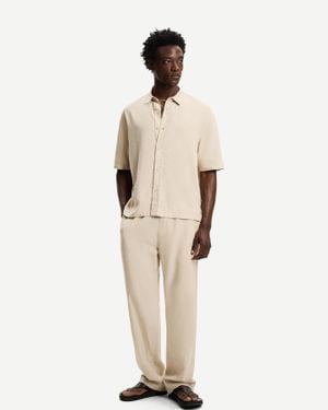Bershka Linen Blend Wide-Leg Sweatpants - Natural