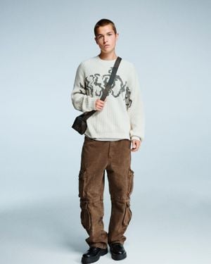 Bershka Acid Wash Multi-Cargo Baggy Pants - Blue