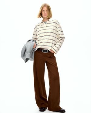 Bershka Long Sleeve T-Shirt With Polo Collar - White