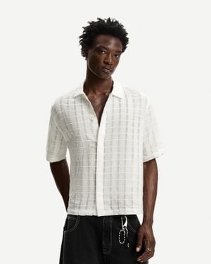 Bershka Frayed Boxy-Fit Short Sleeve Shirt - White