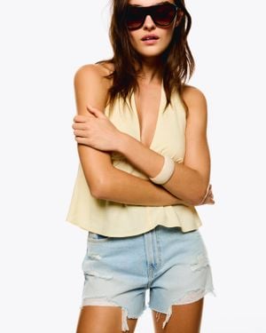 Bershka Ripped Denim Shorts - Gray