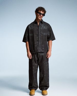 Bershka Printed Short Sleeve Boxy Fit Shirt - Black