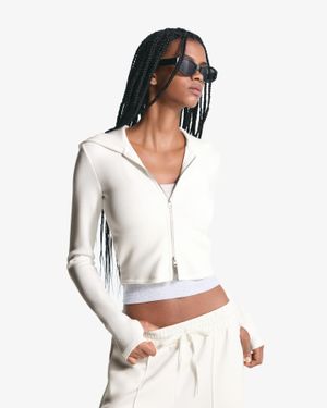 Bershka Soft Zip-Up Modal Hooded Sweatshirt - White