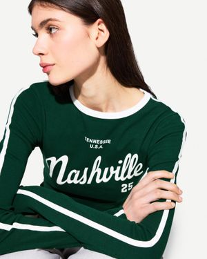 Bershka Long Sleeve T-Shirt With Print - Green