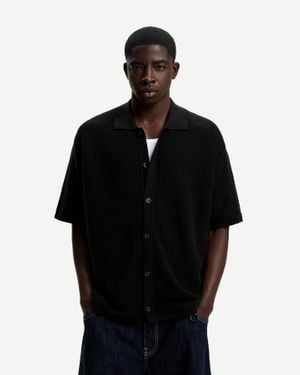 Bershka Textured Short Sleeve Shirt - Black