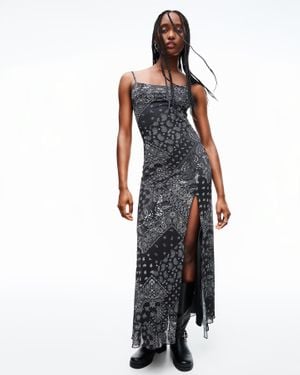 Bershka Tulle Midi Dress With Print - Black