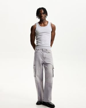 Bershka Baggy Cargo Jeans - White