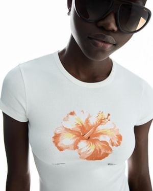 Bershka Short Sleeve T-Shirt With Print - Gray