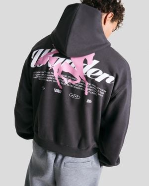 Bershka Printed Hoodie - Black
