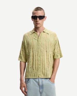 Bershka Ripped Short Sleeve Shirt - Green