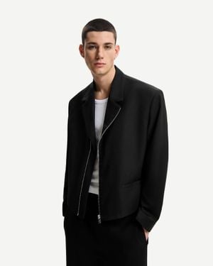 Bershka Cropped Blazer With Zipper - Black