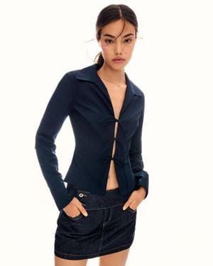 Bershka Fitted Shirt With Ties - Blue
