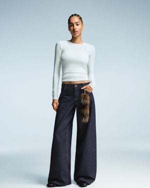 Bershka Low-Rise Wide-Leg Jeans - Blue