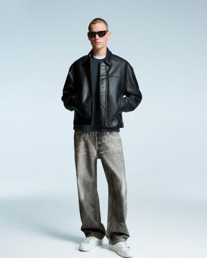 Bershka Baggy Printed Jeans - Gray