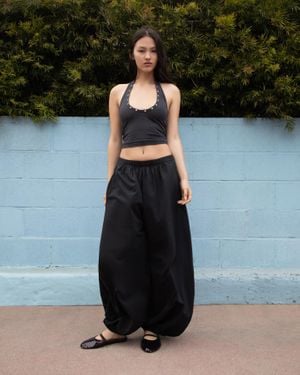 Bershka Halter Top With Eyelets - Black