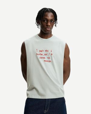 Bershka Printed Boxy-Fit Sleeveless T-Shirt - Gray