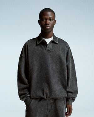 Bershka Oversize Polo Collar Sweatshirt - Black