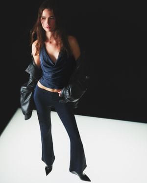 Bershka Shiny Flared Pants - Black