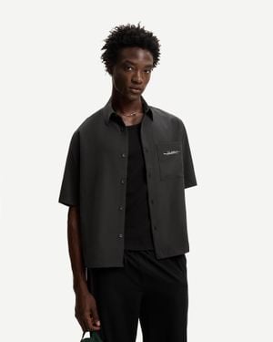 Bershka Tailored Boxy Fit Shirt With Embroidery - Black